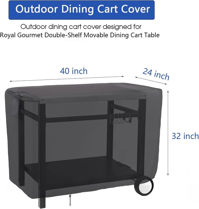Jungda Outdoor Prep Table Cover for Royal Gourmet Double-Shelf Movable Dining Cart Table,Waterproof Patio Cart Cover,Outdoor Grill Cart Pizza Oven Table Covers - 40 x 24 x 32 Inch - Image 2